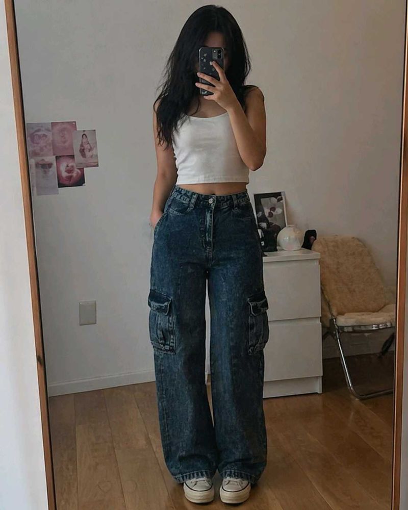 Flared charcoal Cargo Jeans