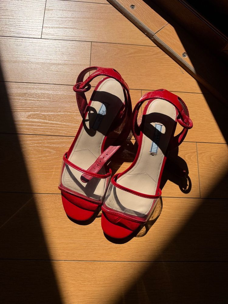 Prada Red Vinyl Sandals