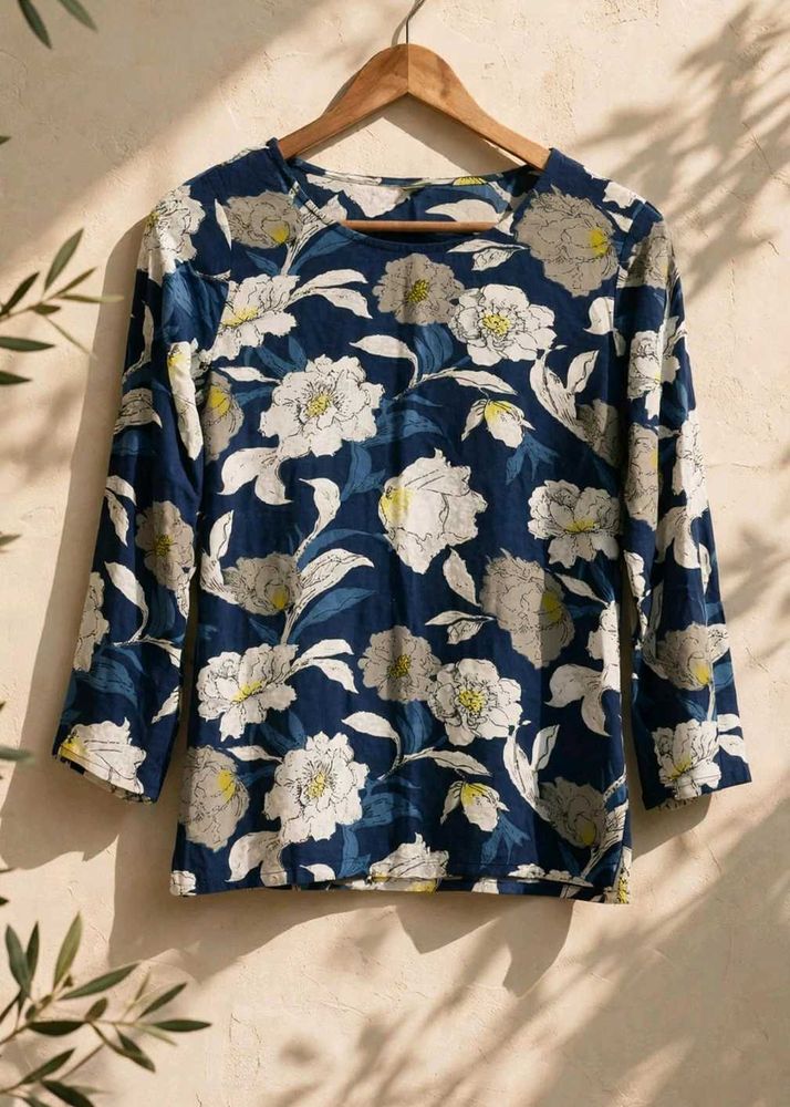 Navy Floral Long Sleeve Top