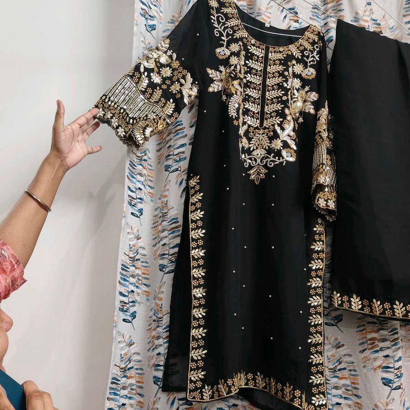 Embellished Black Kurta Set