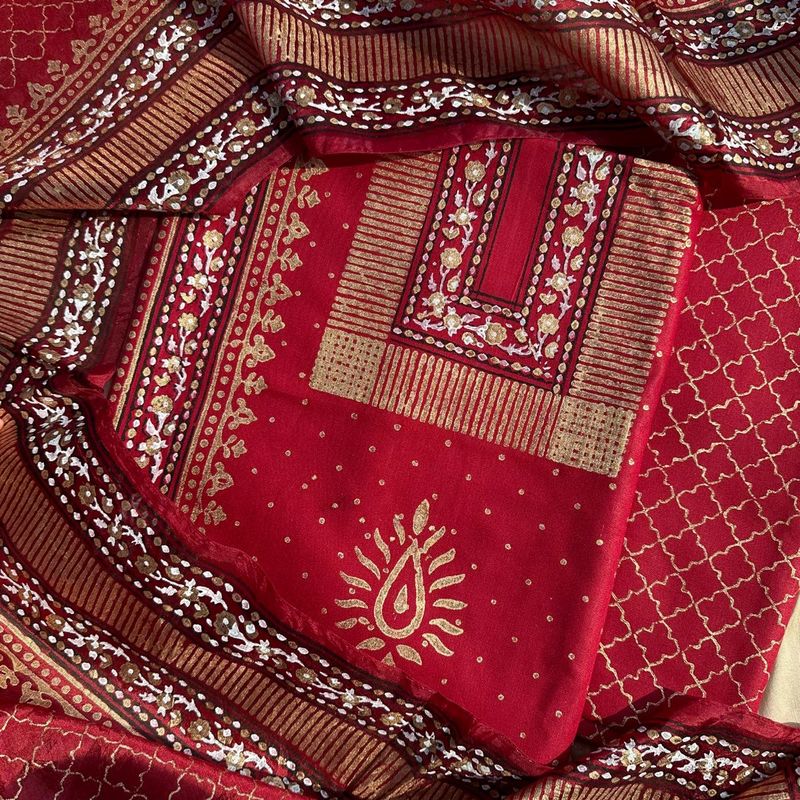 Pure Cotton Silk, Handblock Printed Suit