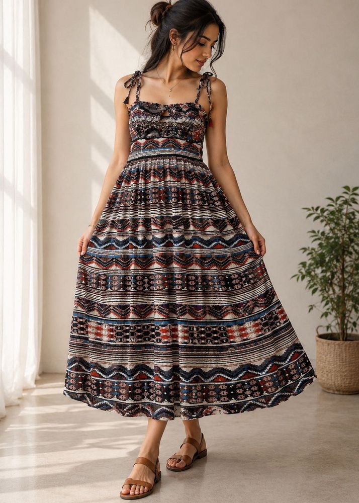 Boho Tribal Print Spaghetti Strap Dress