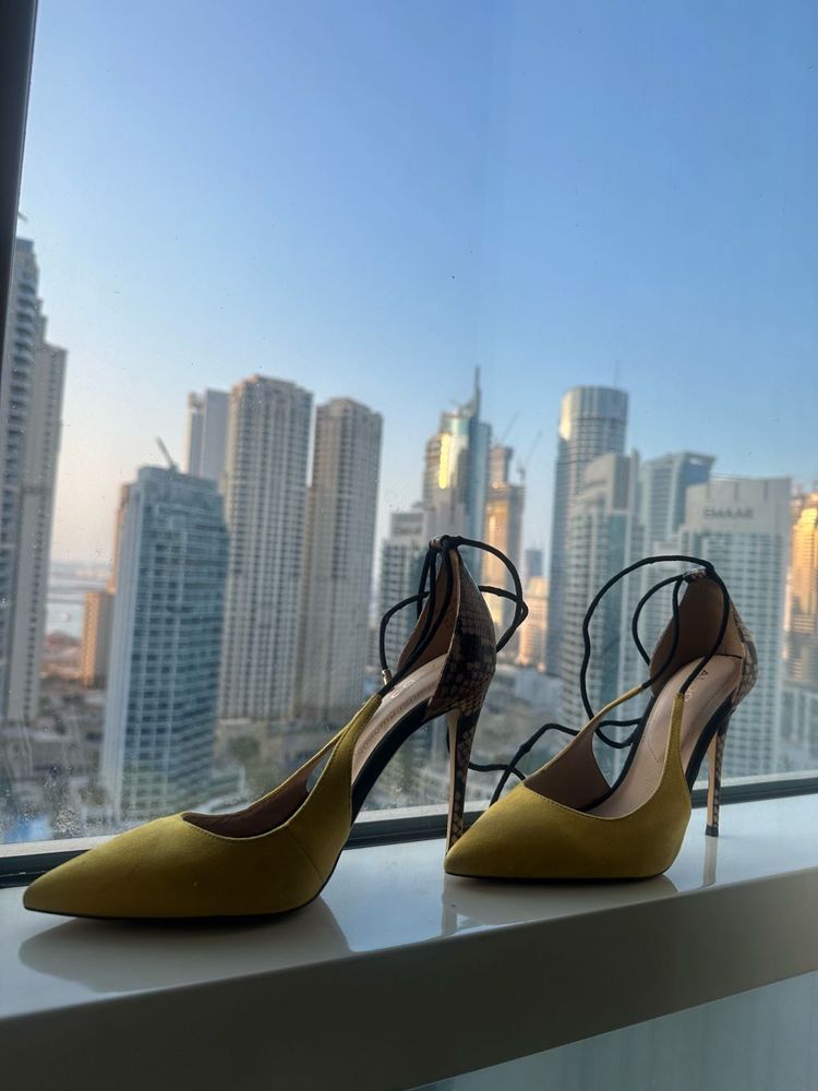 Chic Yellow Suede Heels with Ankle Straps