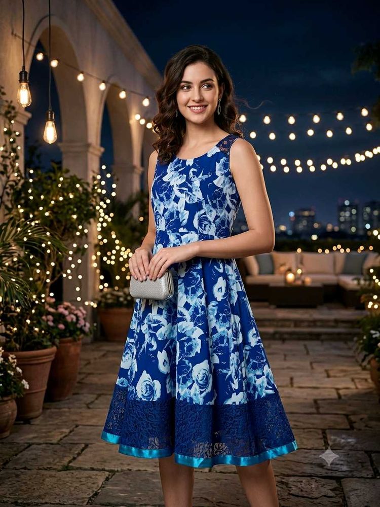 Navy Blue Lace block Dress