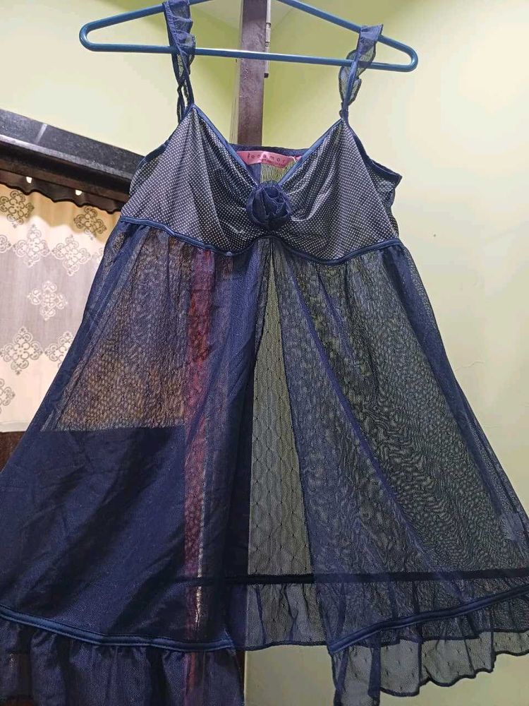 Sheer Navy Nightgown with Ruffle Trim