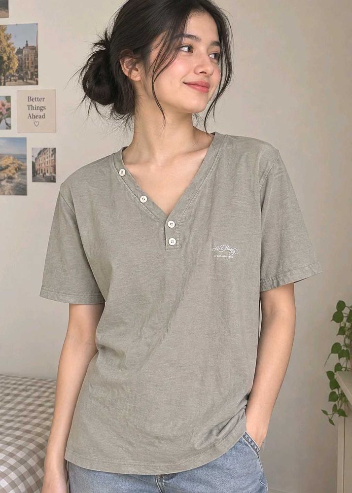 Casual V-Neck Henley T-Shirt