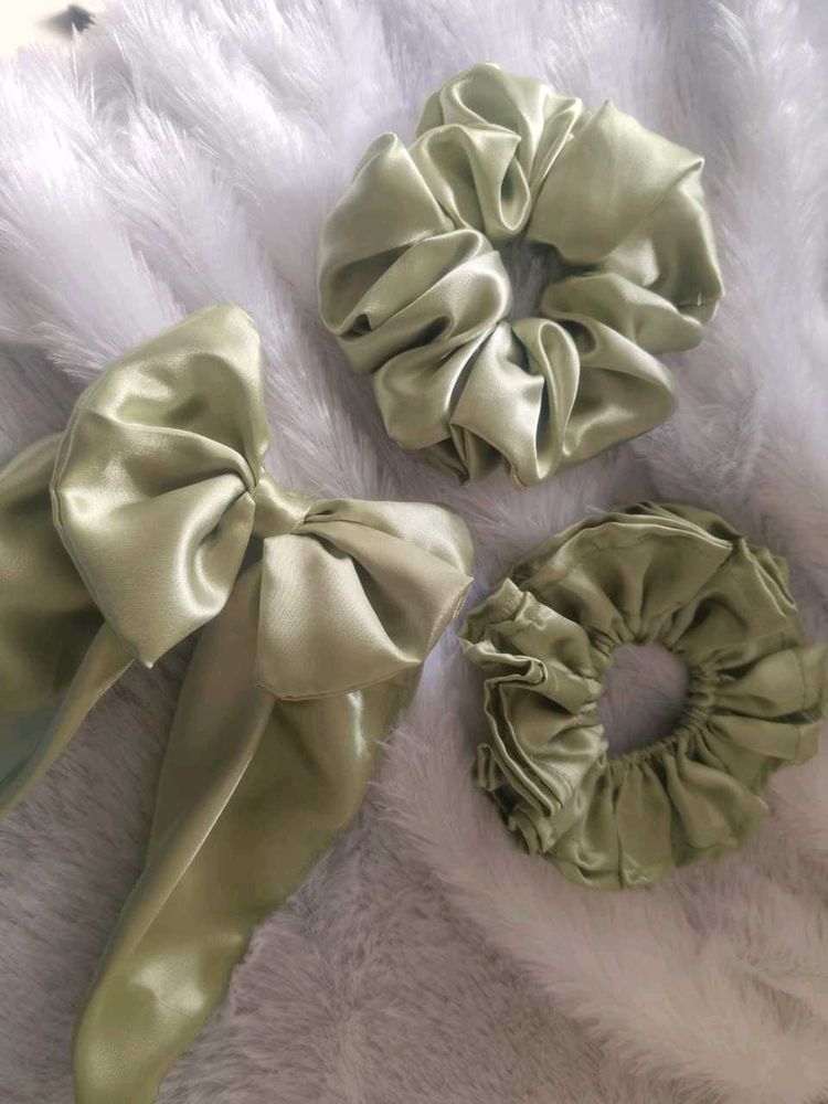 3 Satin Scrunchies with Bow Set