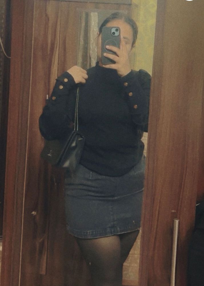 Black denim skirt