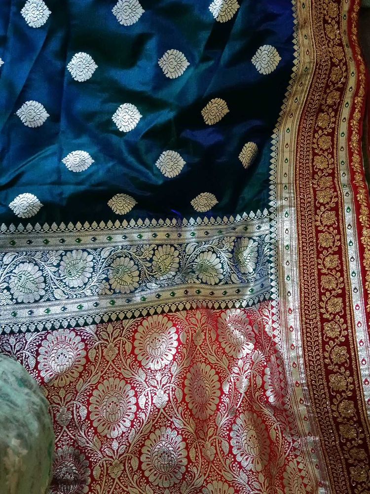 Peacock Blue Dual Tone Banarasi Saree