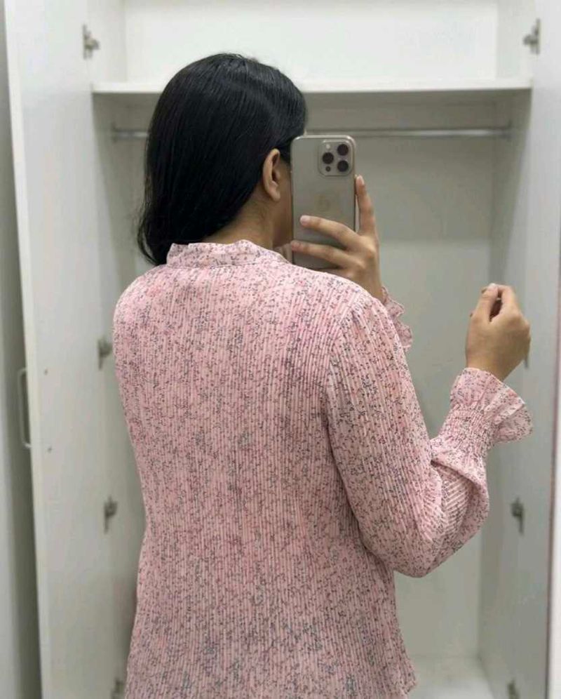 Sheer Floral Print Tie Neck top