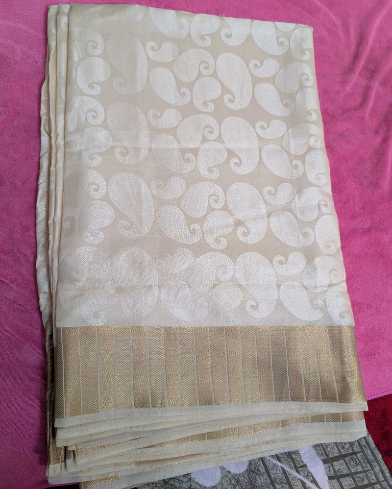 Premium Cream Soft Silk Blend Jacquard Saree