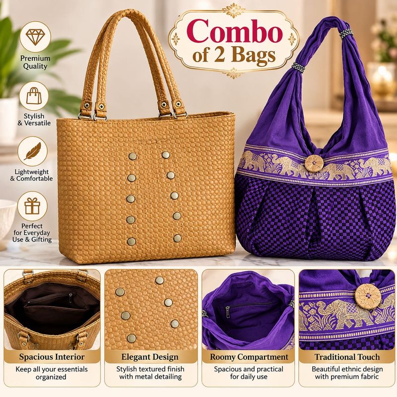 Boho Style Purple Elephant Pattern Bag