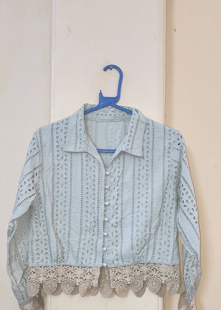 schiffli shirt crop tops
