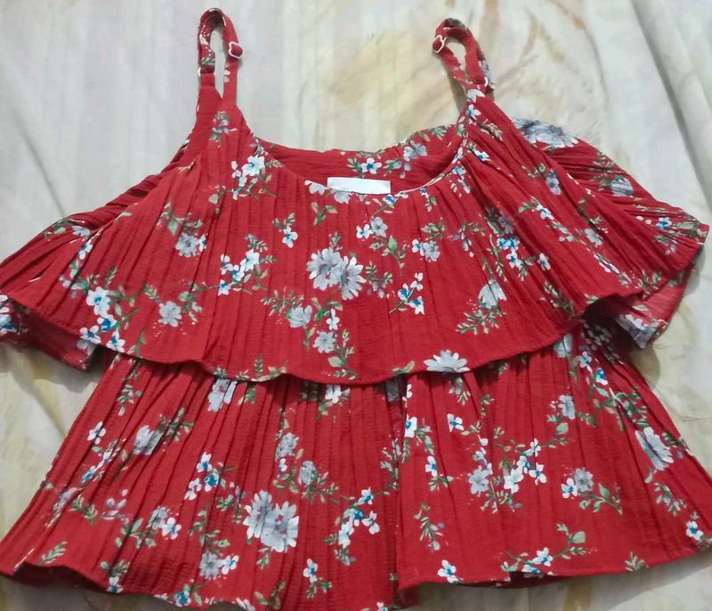 Floral Pleated Ruffle Cami
