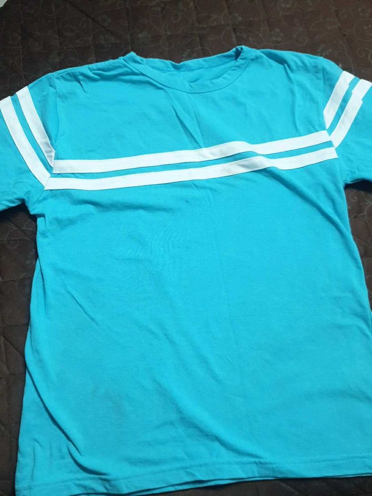 Aqua Blue Striped T-Shirt