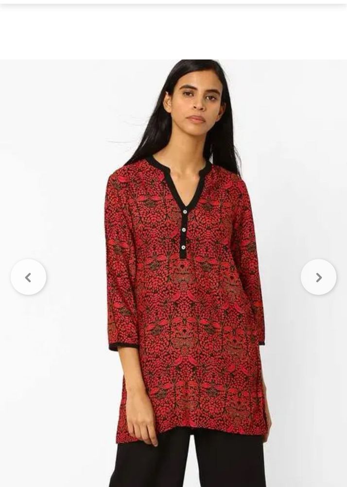 Printed Red Tunic Top by Akkriti pantaloons