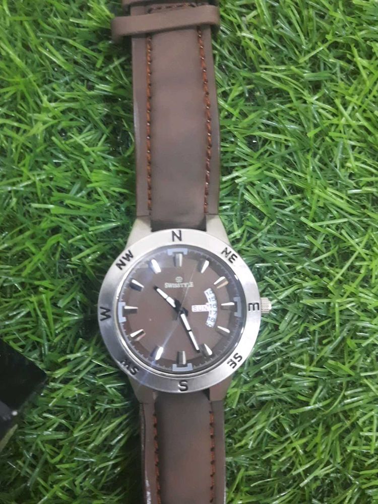 Brown Leather Strap Compass Watch