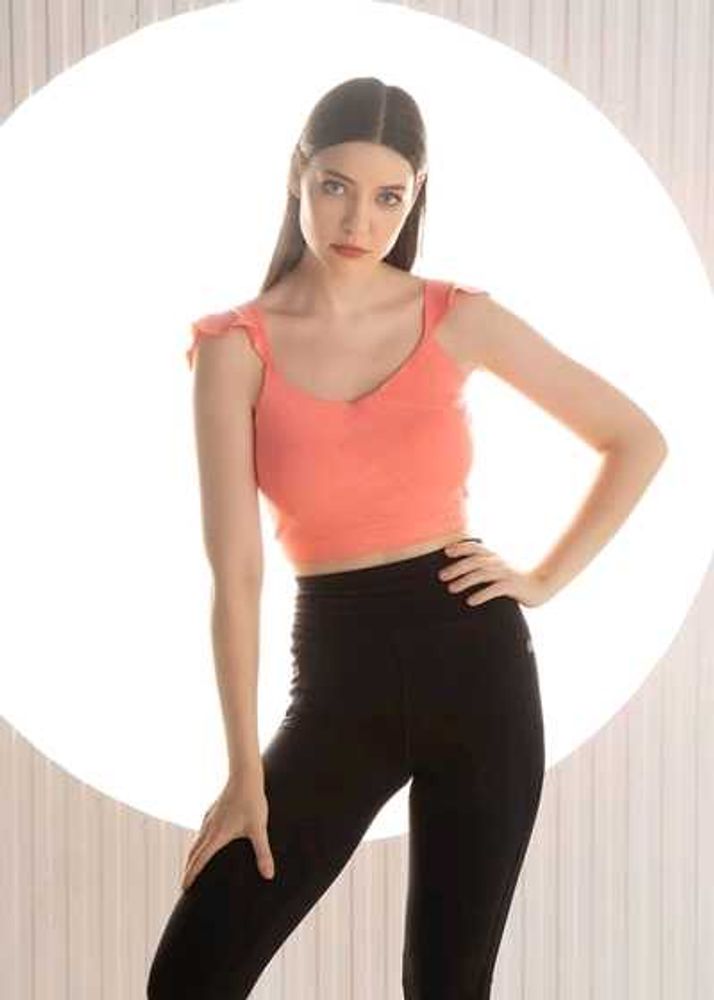 Clovia Coral Cropped Sports Top with Ruffle Straps
