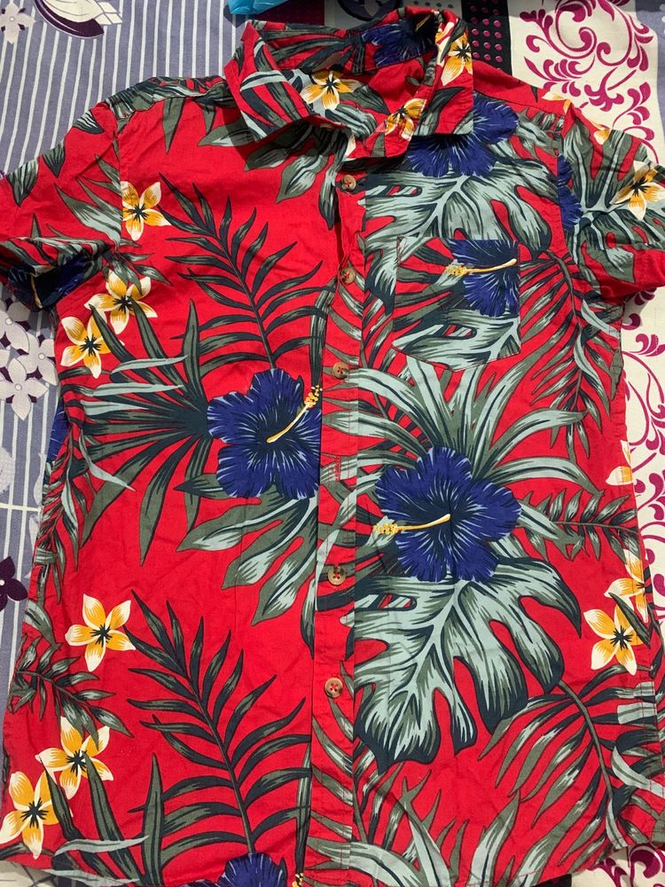 Boys  Red Floral Print Shirt