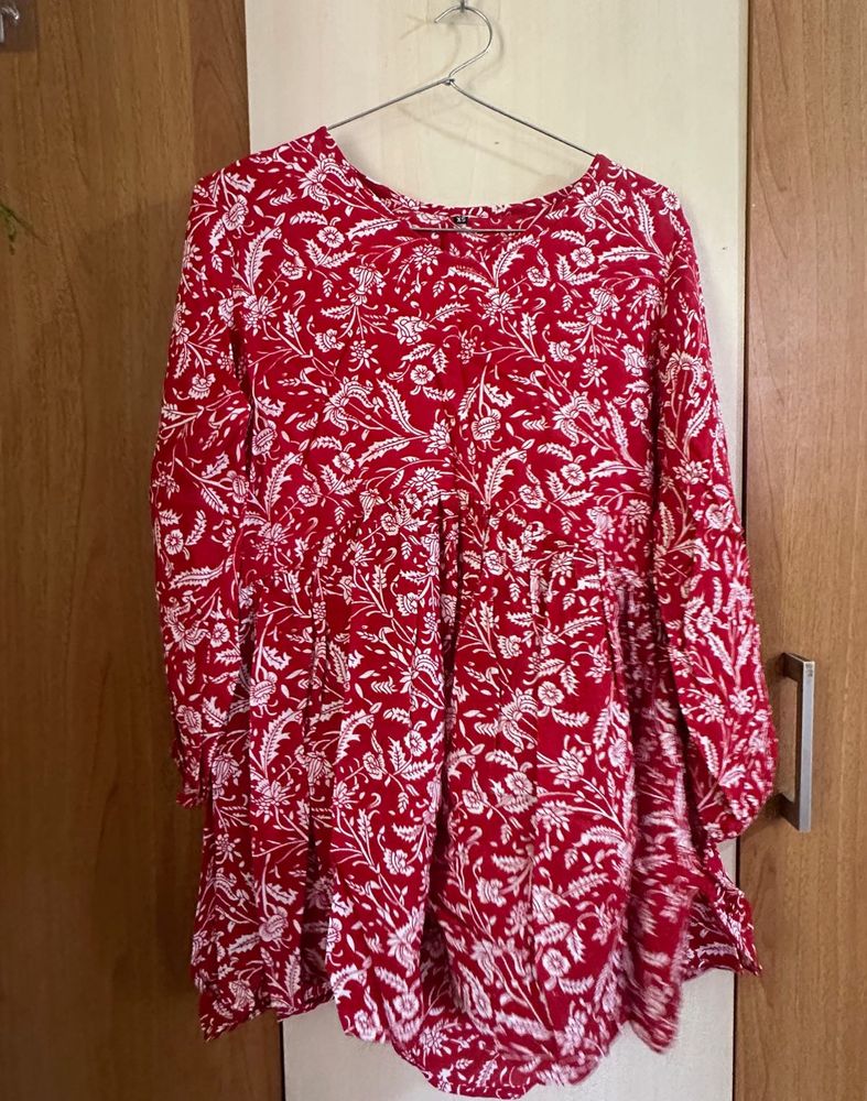 Red Floral Print Kurta