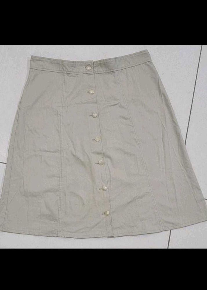 Cream Button-Front A-Line Skirt