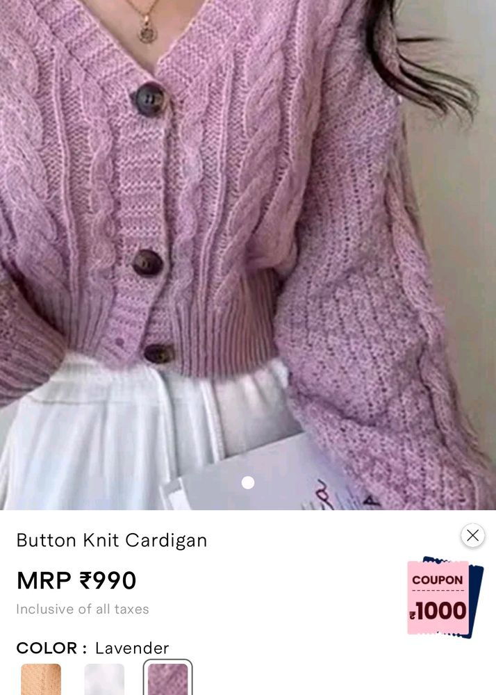 Lavender Button Knit Cardigan