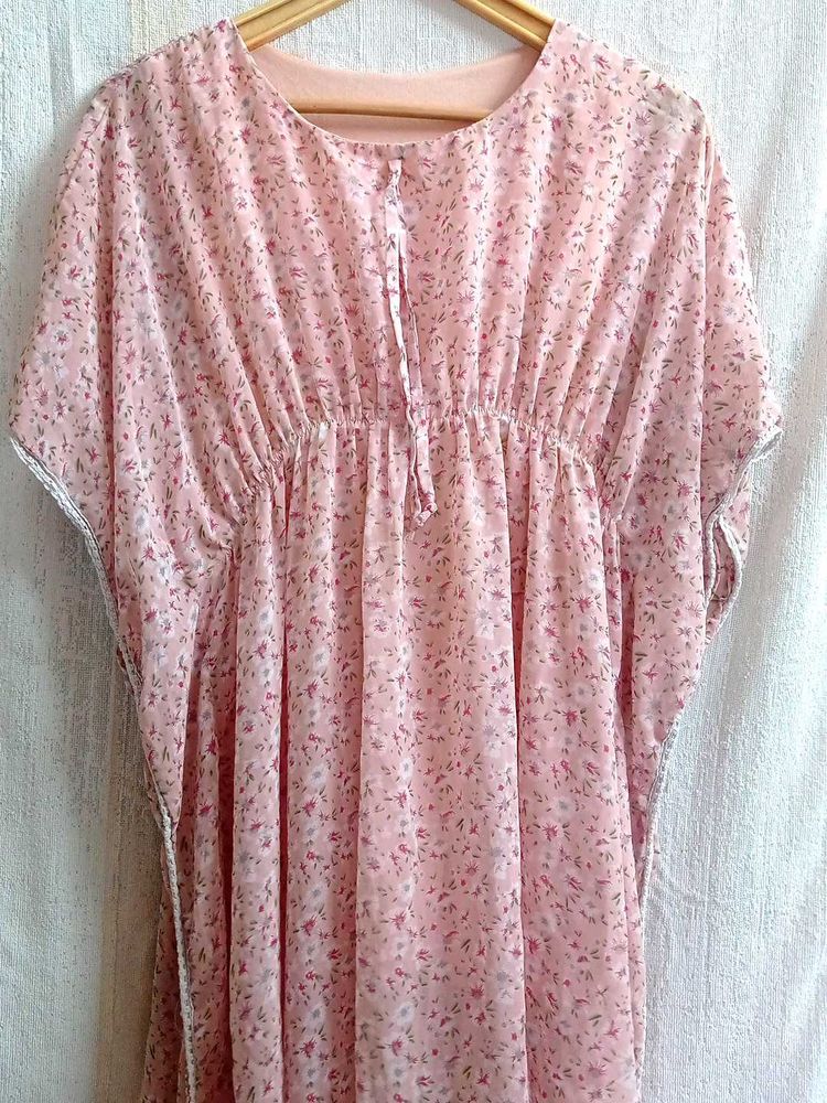 Vintage Pink Floral Kaftan Dress