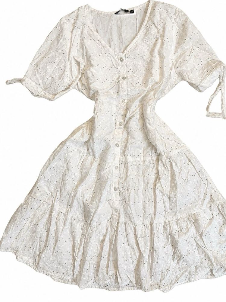 White embroidered ruffle mini dress