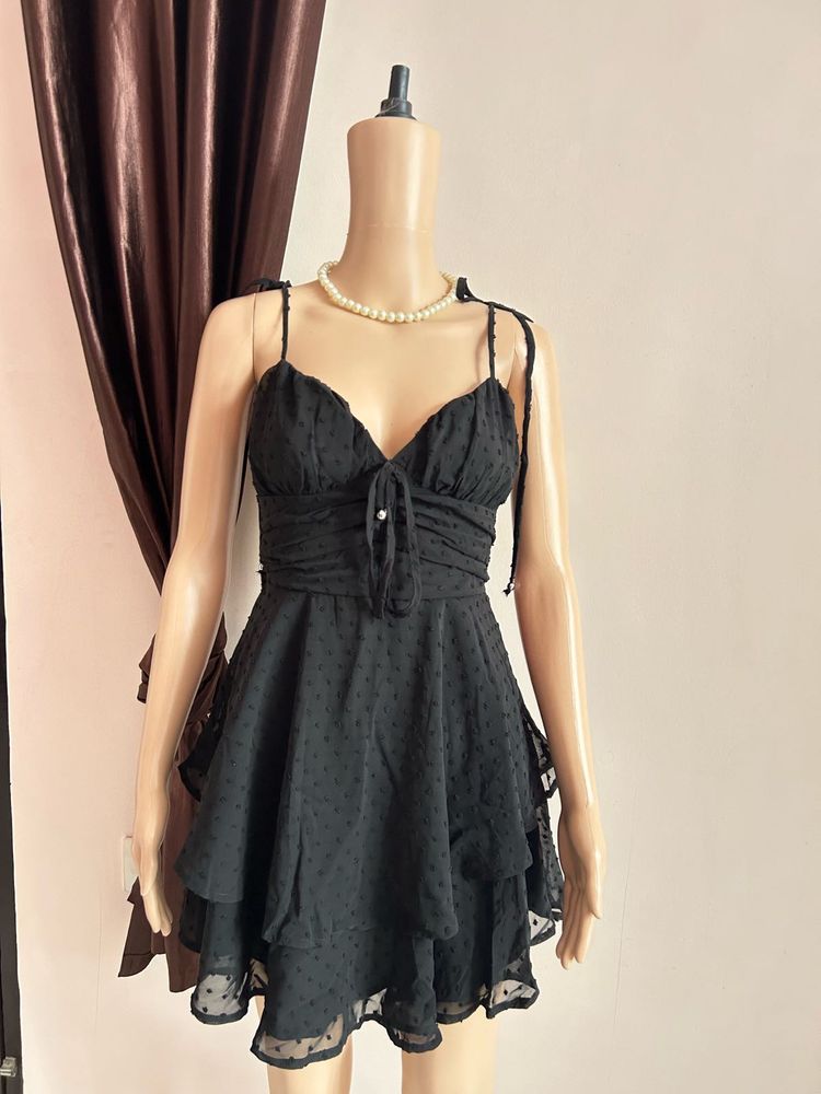 Black Swiss Dot Mini Dress