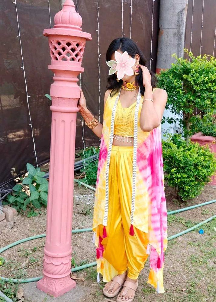 Vibrant Yellow Dhoti Style Kurta Set,3 pieces