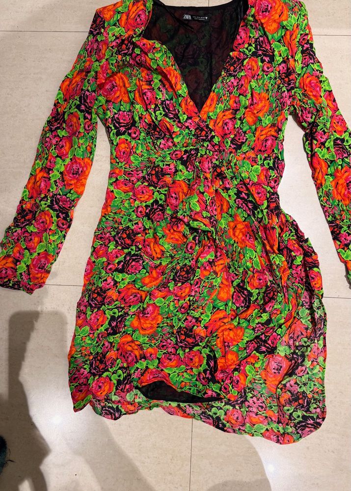 Vibrant Floral Print Mini Dress