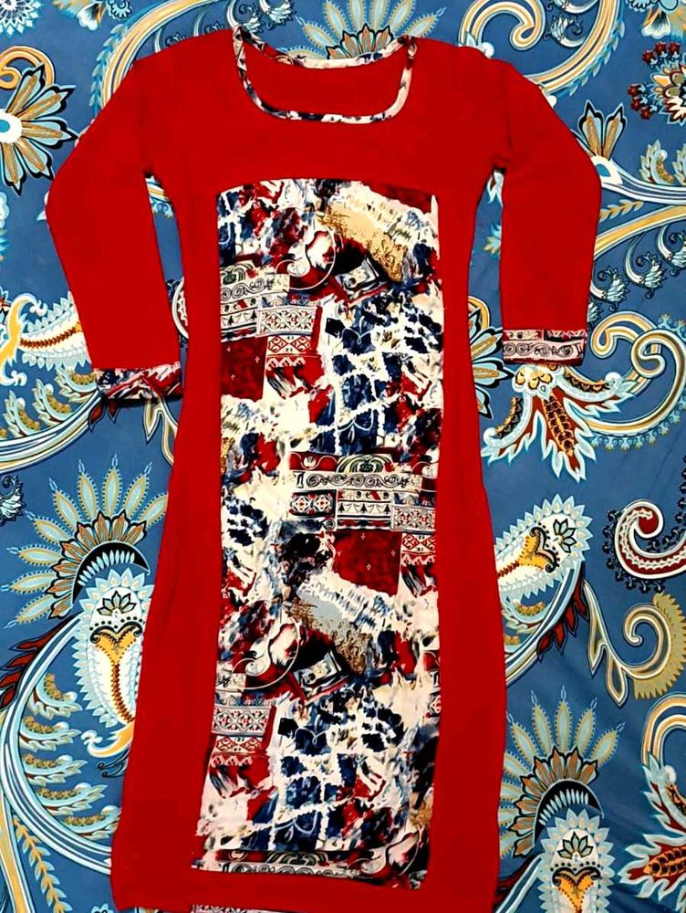 Red Printed Panel Kurti – Bold &amp; Beautiful