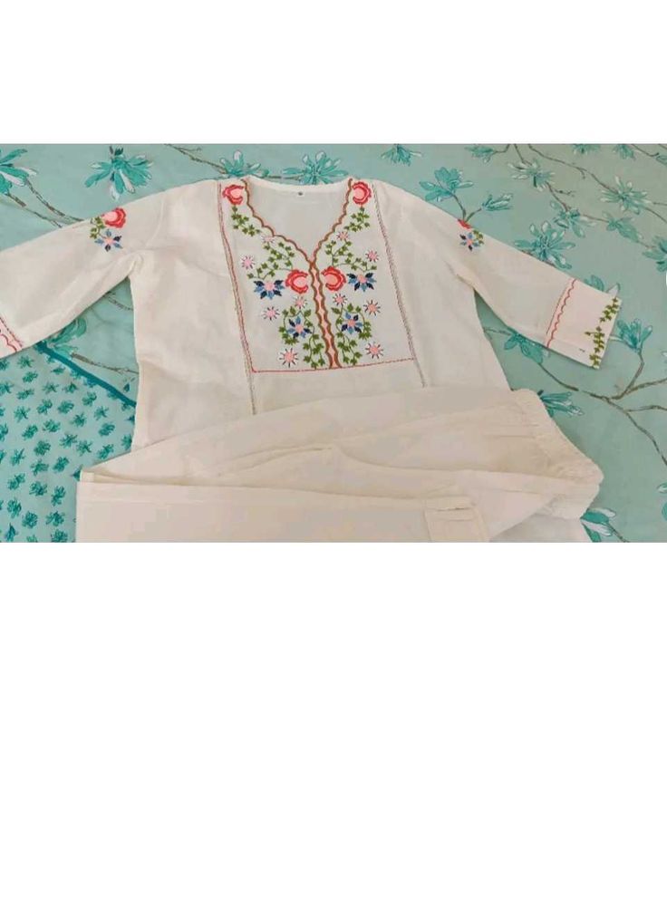 Embroidered White Kurta Set