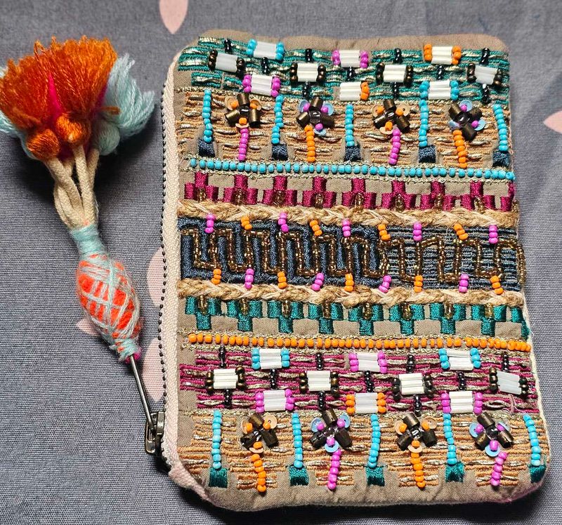 Boho Beaded Embroidered Pouch