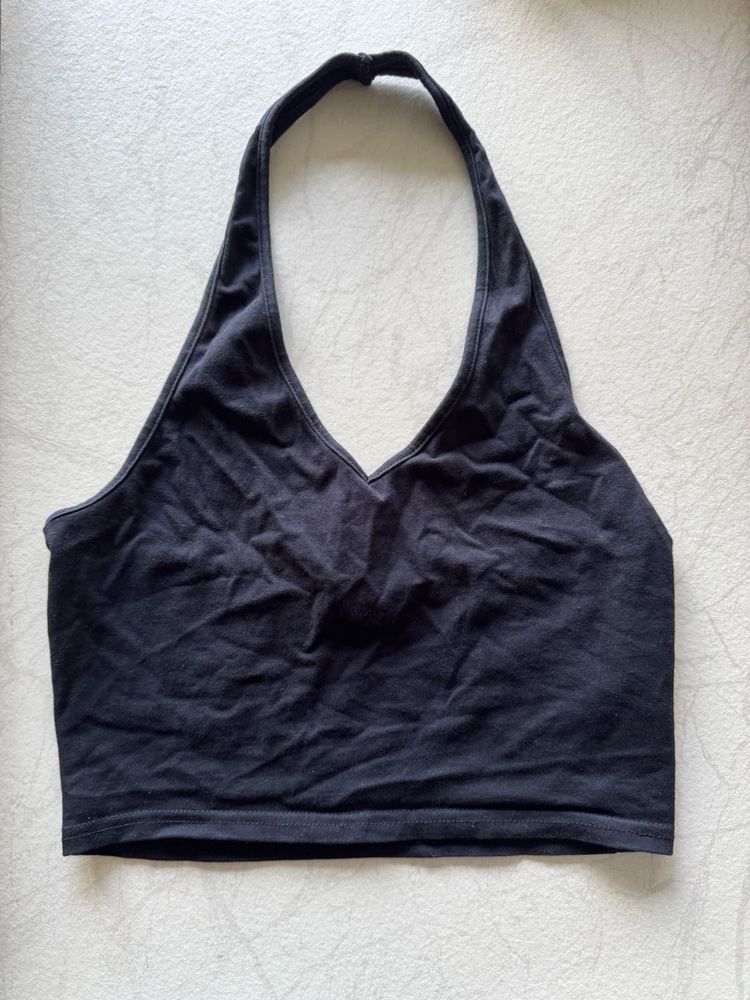 Black Halter Neck Crop Top
