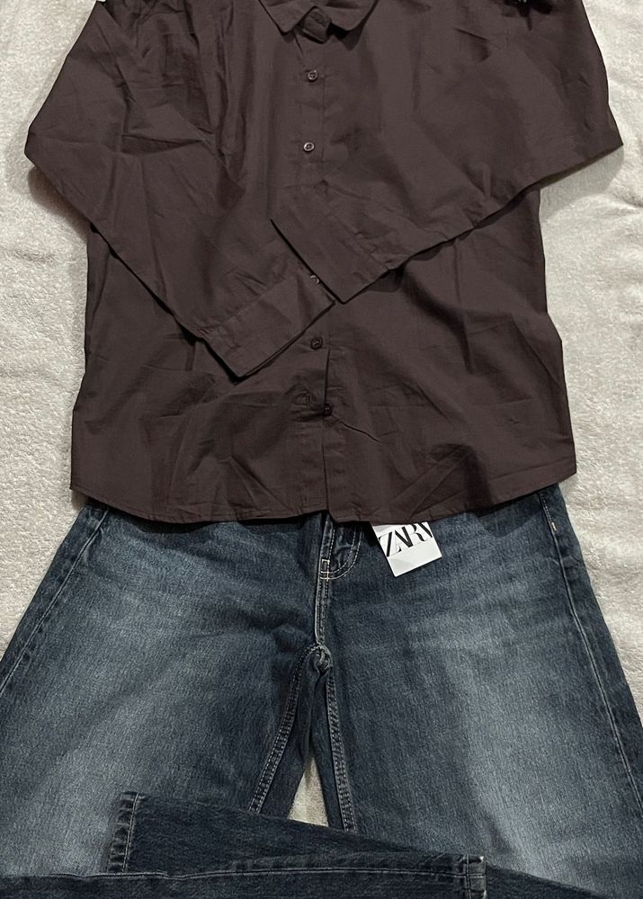 Brown Tie-Up Cotton Shirts M Size
