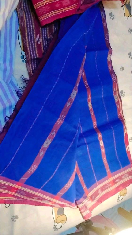 Vibrant Blue &amp; Red Woven Saree