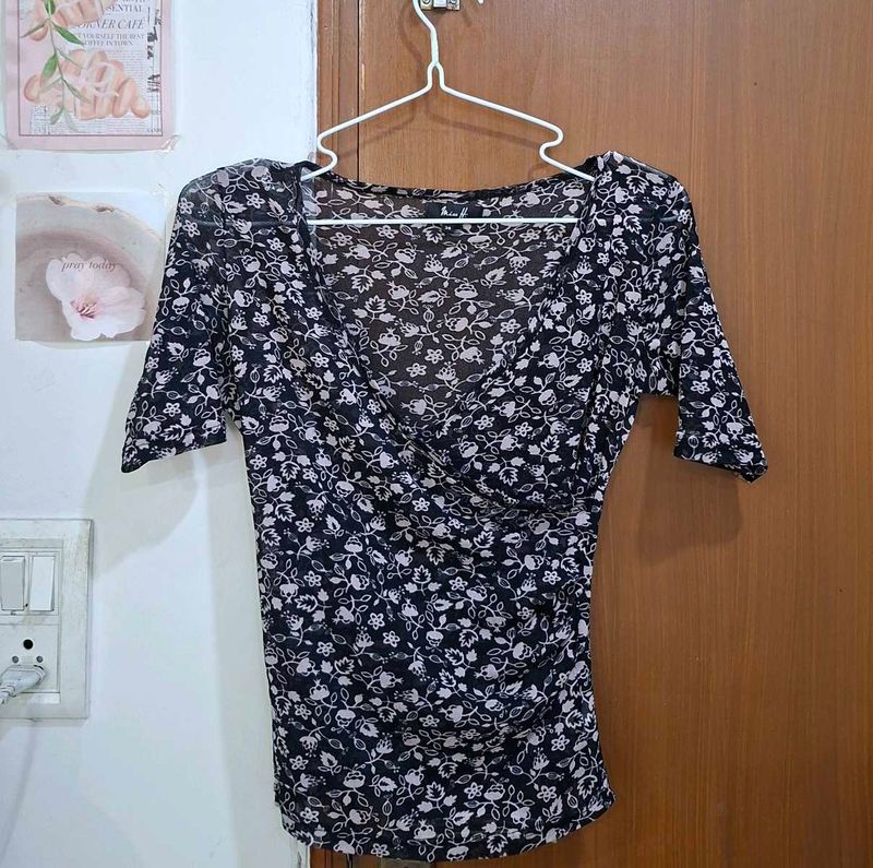 Chic Print Wrap Top