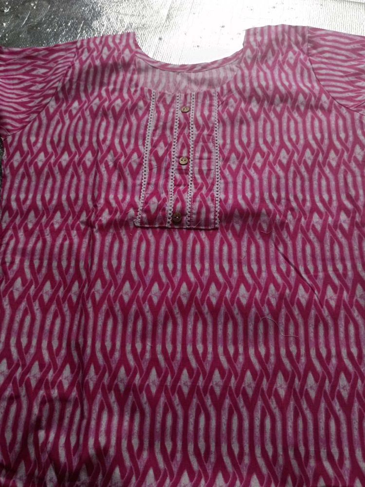 Pink &amp; White Printed Kurta