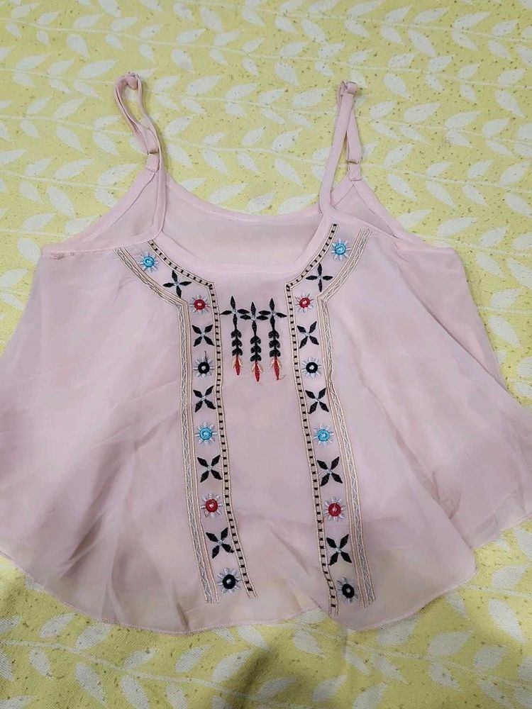 Boho Embroidered Pink Camisole Top