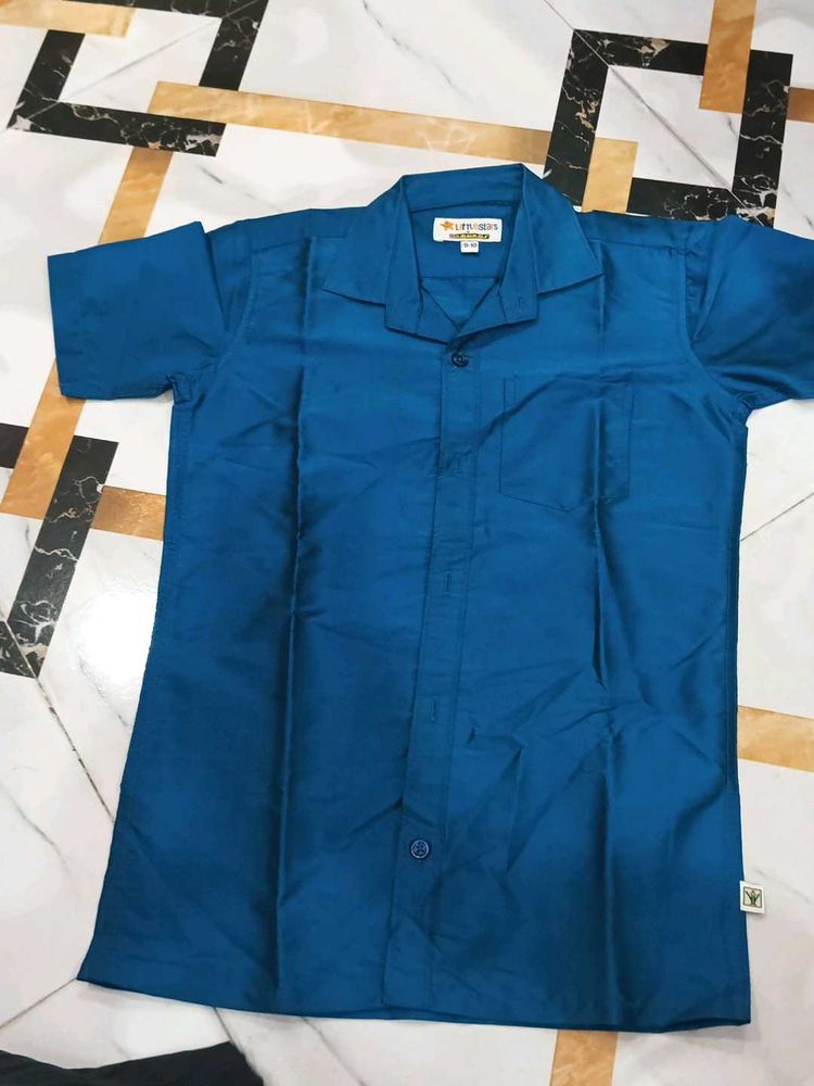Classic Blue Short Sleeve Button-Up Shirt