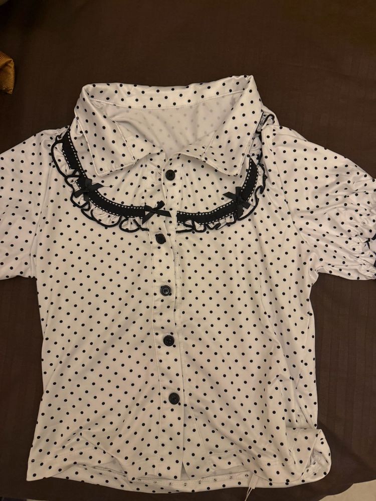 Polka Dot Blouse with Lace Trim