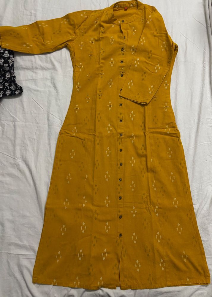 Yellow Printed Kurta