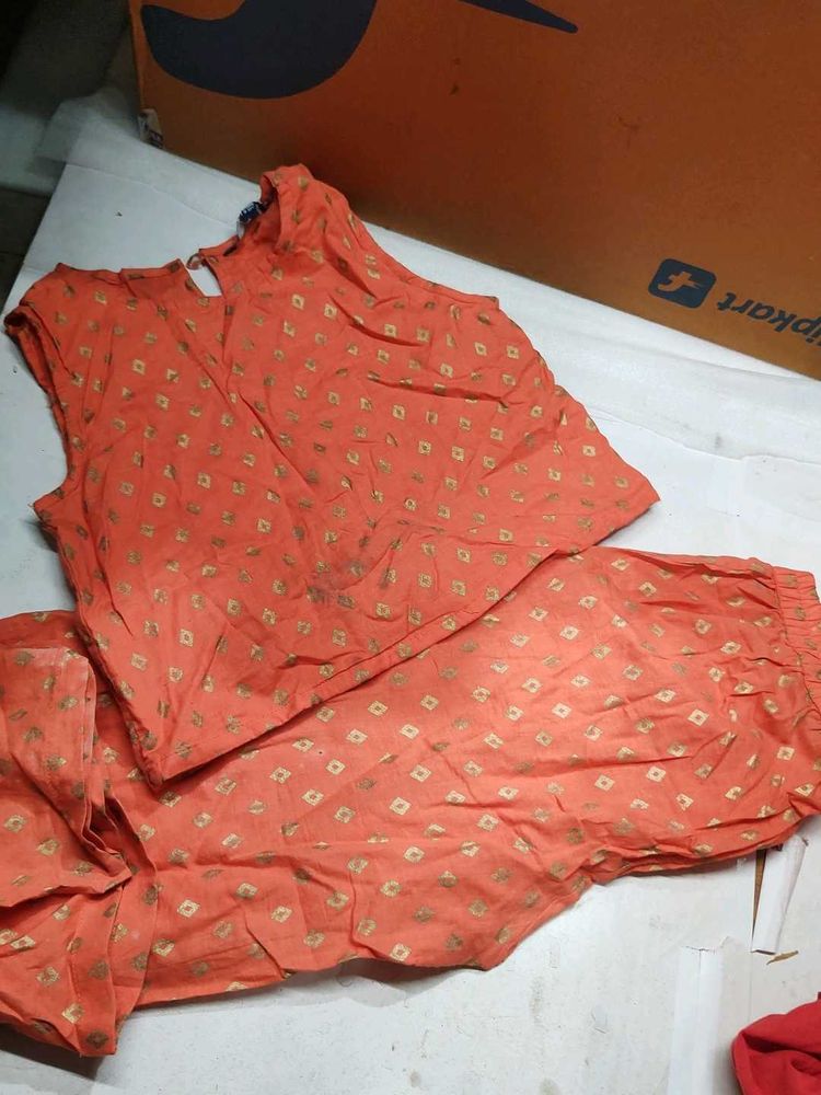 Orange Printed Kurta Set