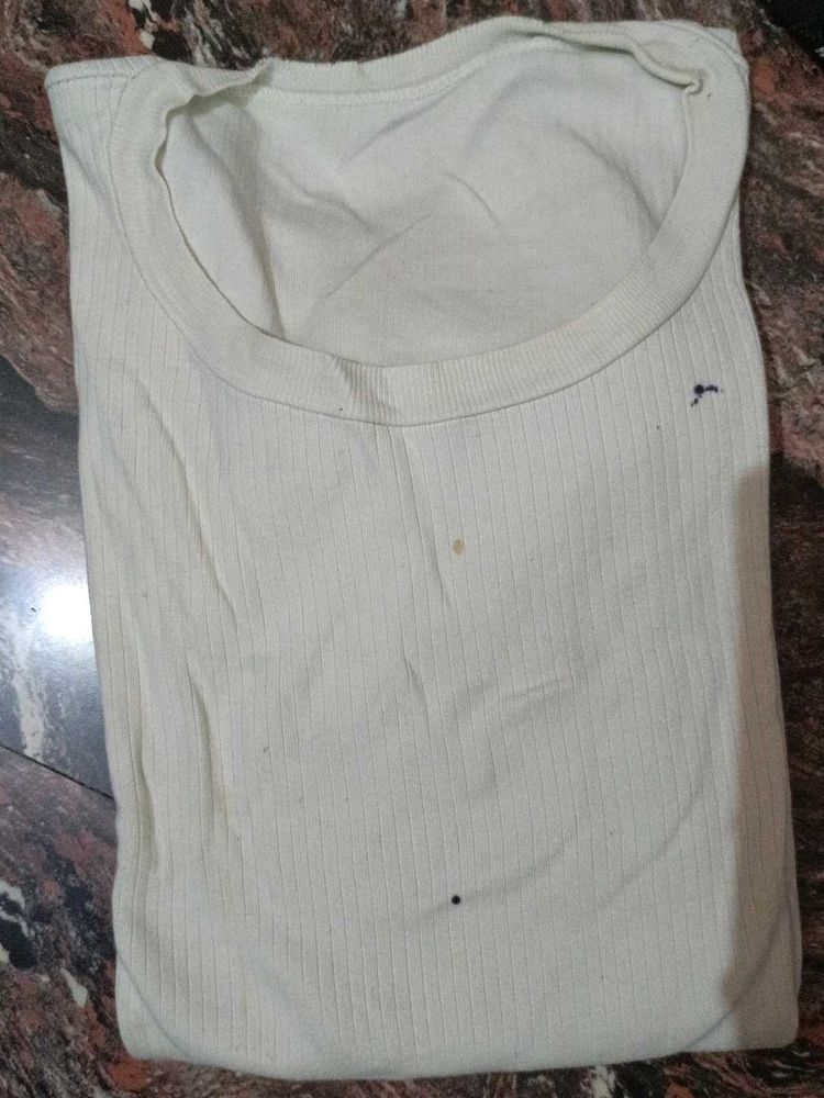 Cream Ribbed T-Shirt