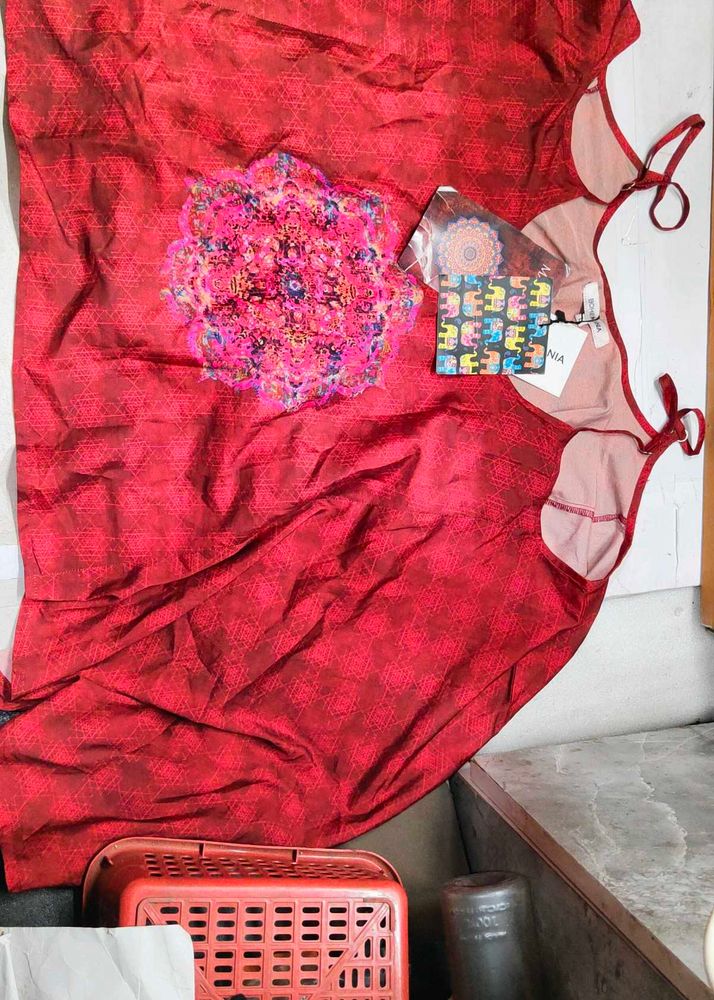 Vibrant Red Ethnic Gown with Mandala Print