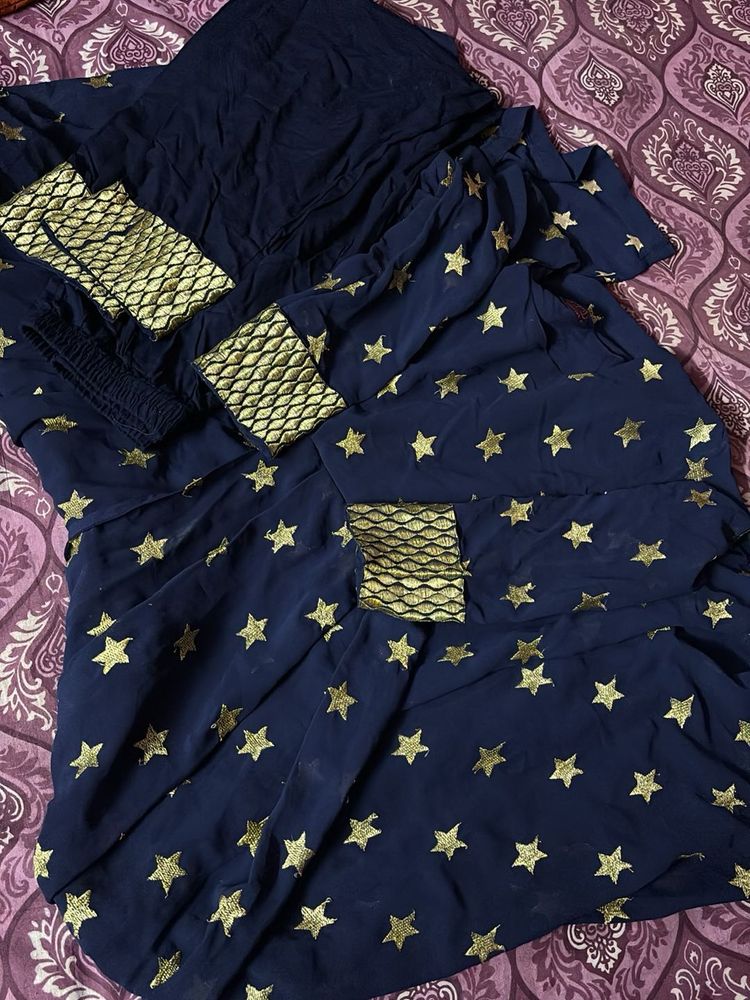 Navy Blue Star Print Kurta Set