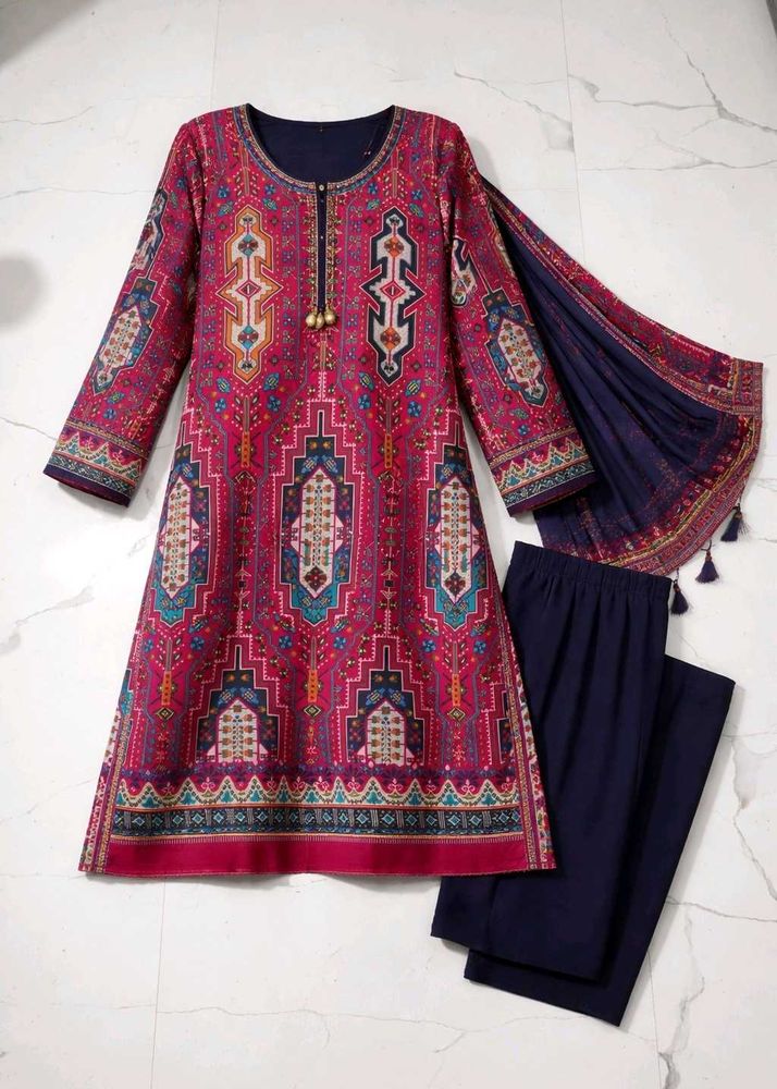 Vibrant Geometric Print kurta fabric with lace