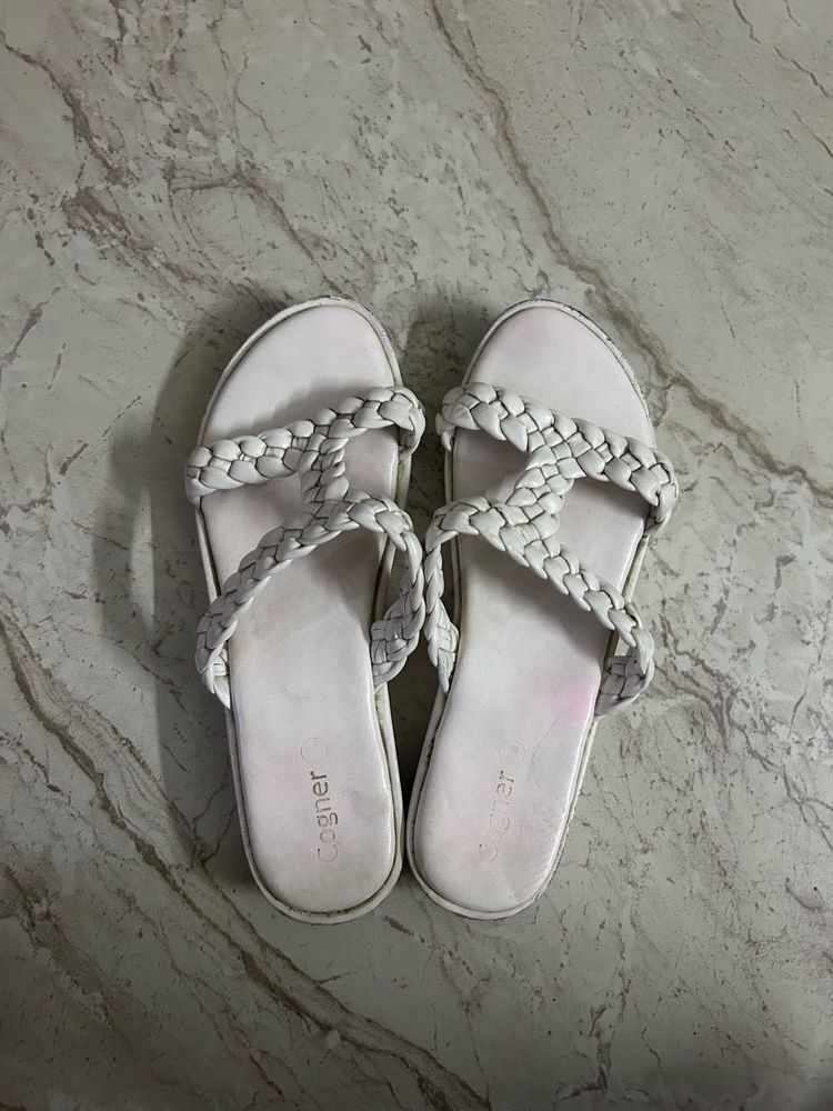 Cogner White Braided Sandals