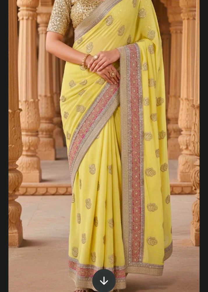 Elegant Yellow Embroidered Saree